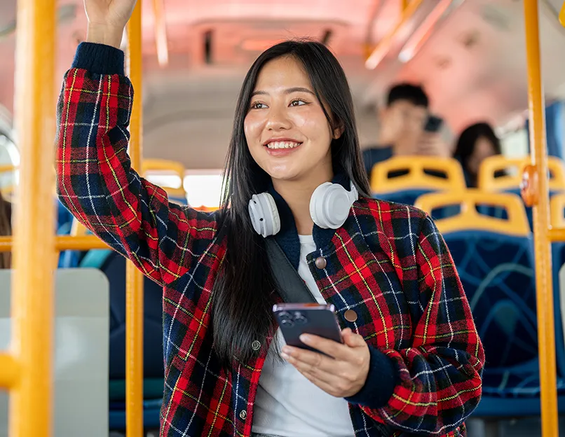 young adult bus ride