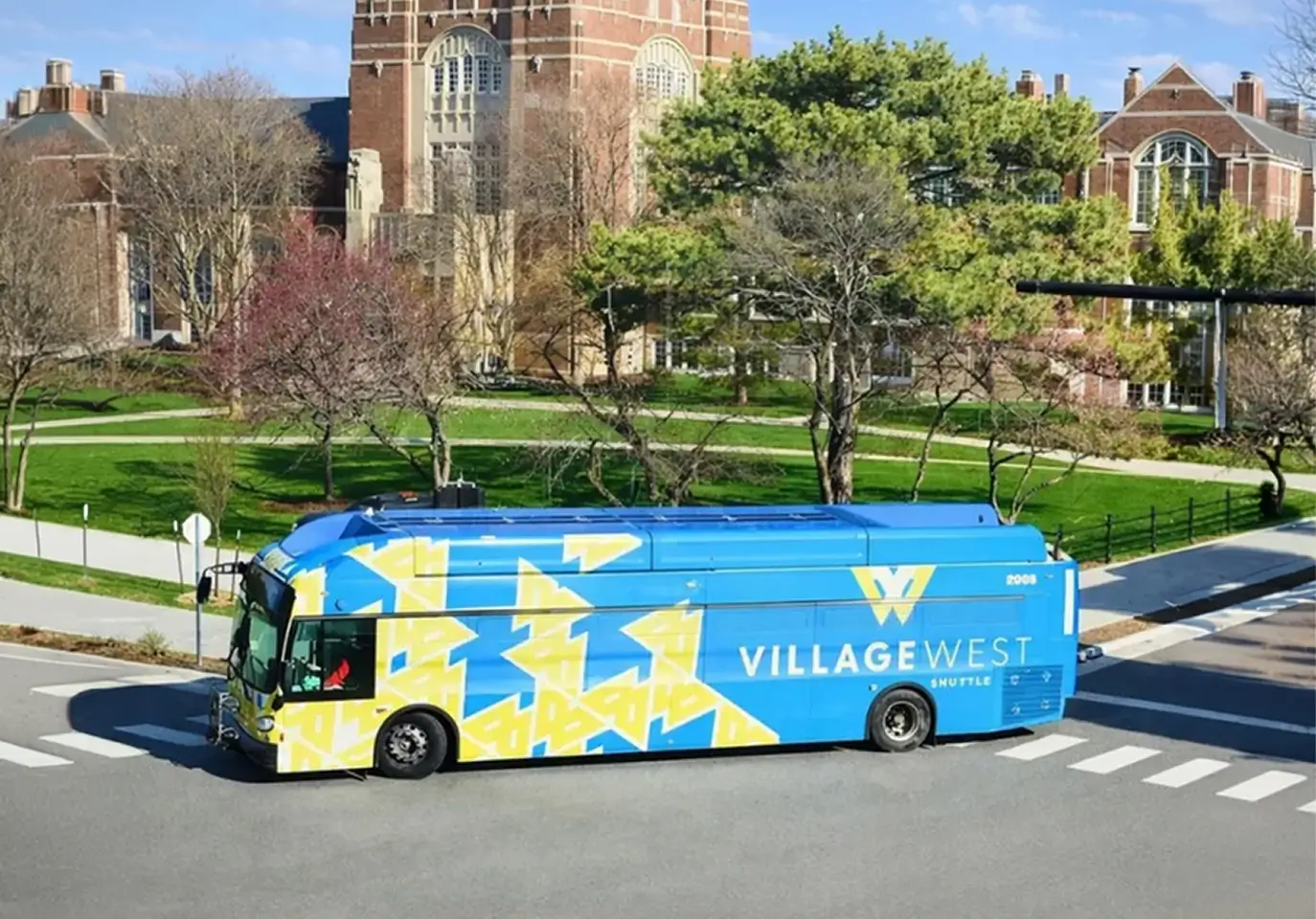 village west shuttle bus on campus