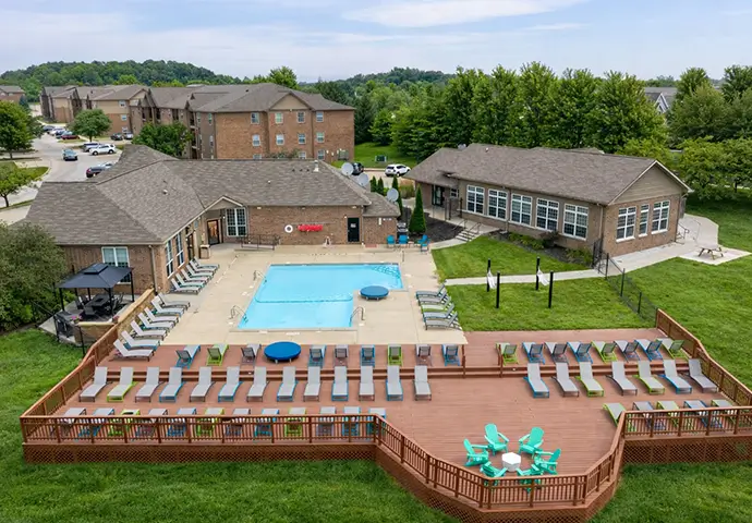 Community pool with a tanning deck